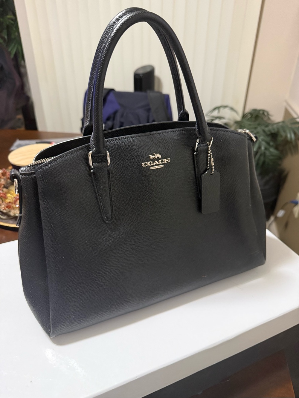 Coach Black Leather Dome Satchel with Top Handles